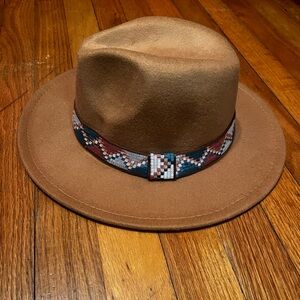 Stylish Brown Fedora with Patterned Band